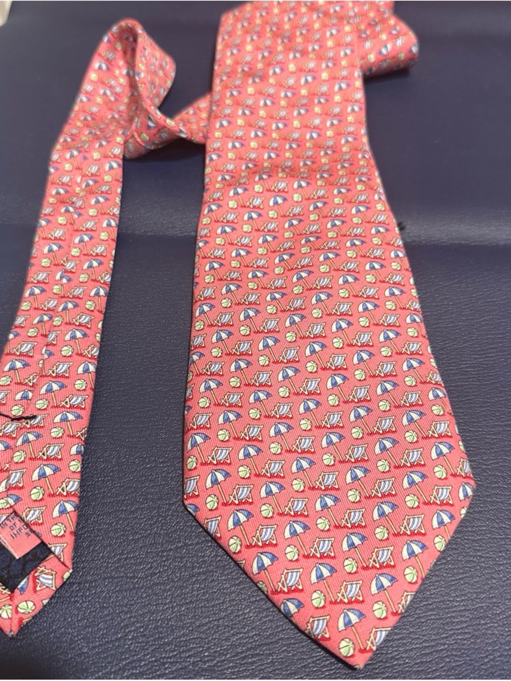Men's Coral Novelty Pattern Silk Tie - Coral with Multi-Color Accents